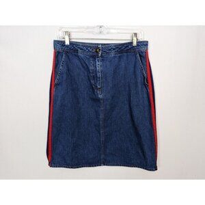 BODEN Tuxedo Grosgrain Red Side-Stripes PENNY DENIM JEAN SKIRT A-Line Sz 8 R